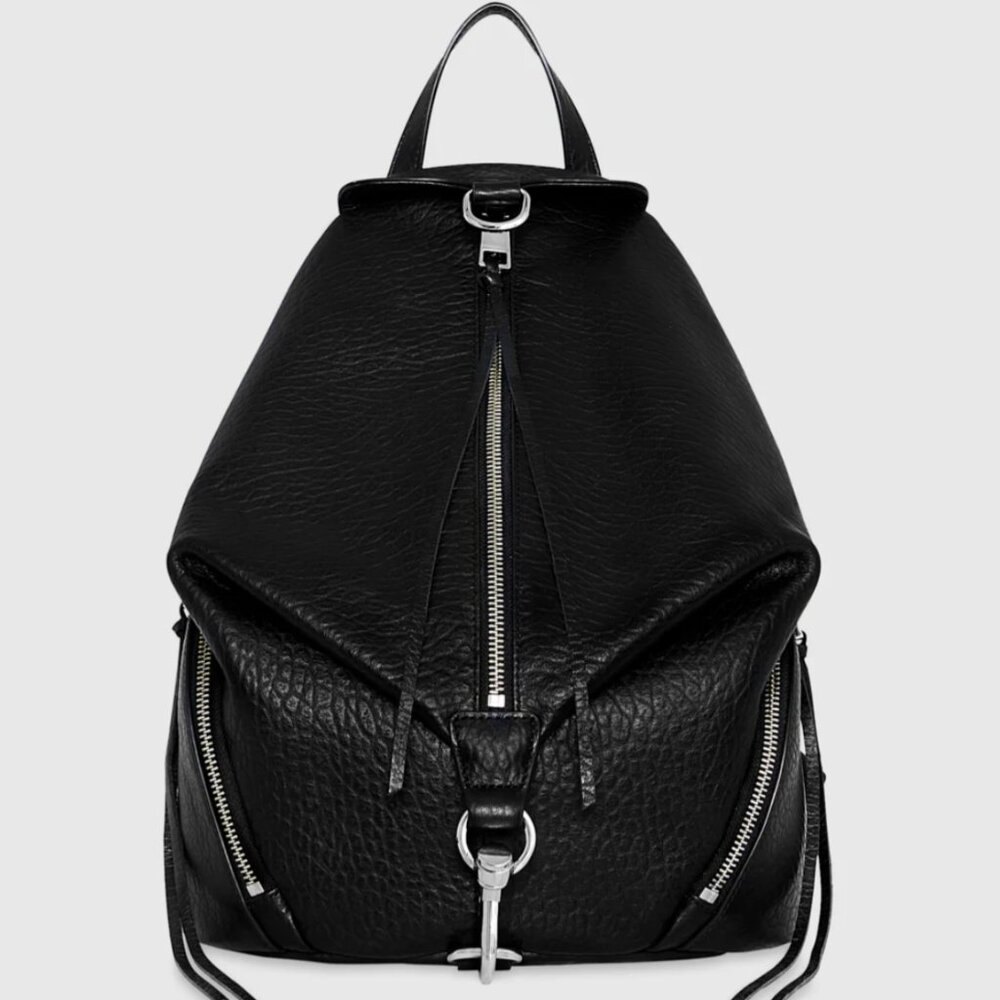 NWT Rebecca Minkoff $345 Julian Leather Backpack BLACK Silver hardware